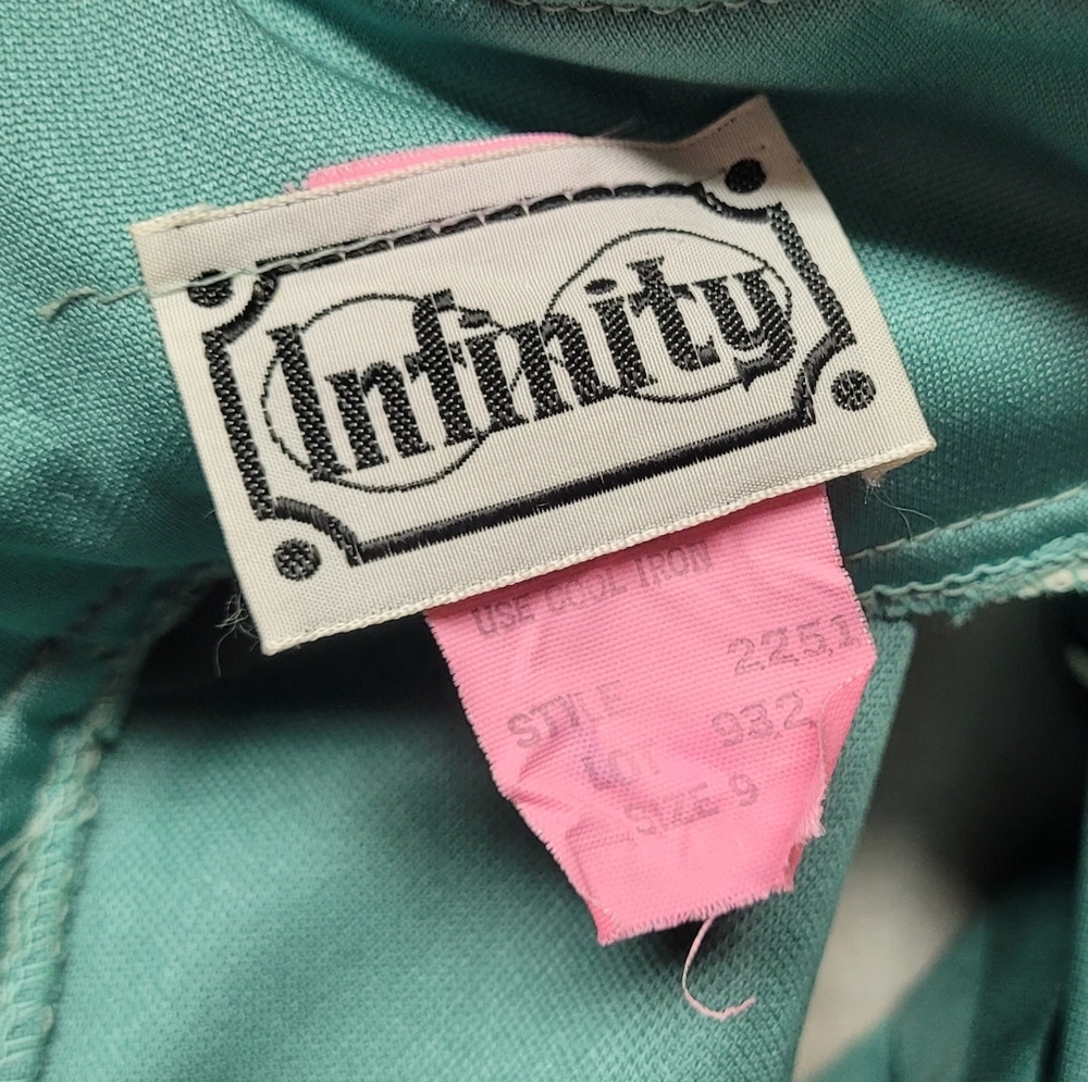 Infinity Vintage 60s Seafoam Green Stretchy Fabric Low Back Halter Maxi Dress - Picture 10 of 11